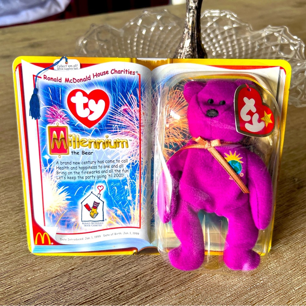 NEW McDonalds TY Millennium the Bear Beanie Baby RARE Retired Jan 1, 1999 DOB